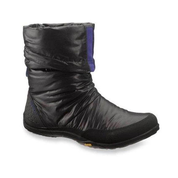Merrell Frost Glove Waterproof Black Slip On Blue Stripe Winter Boots Size 8 - Picture 1 of 10